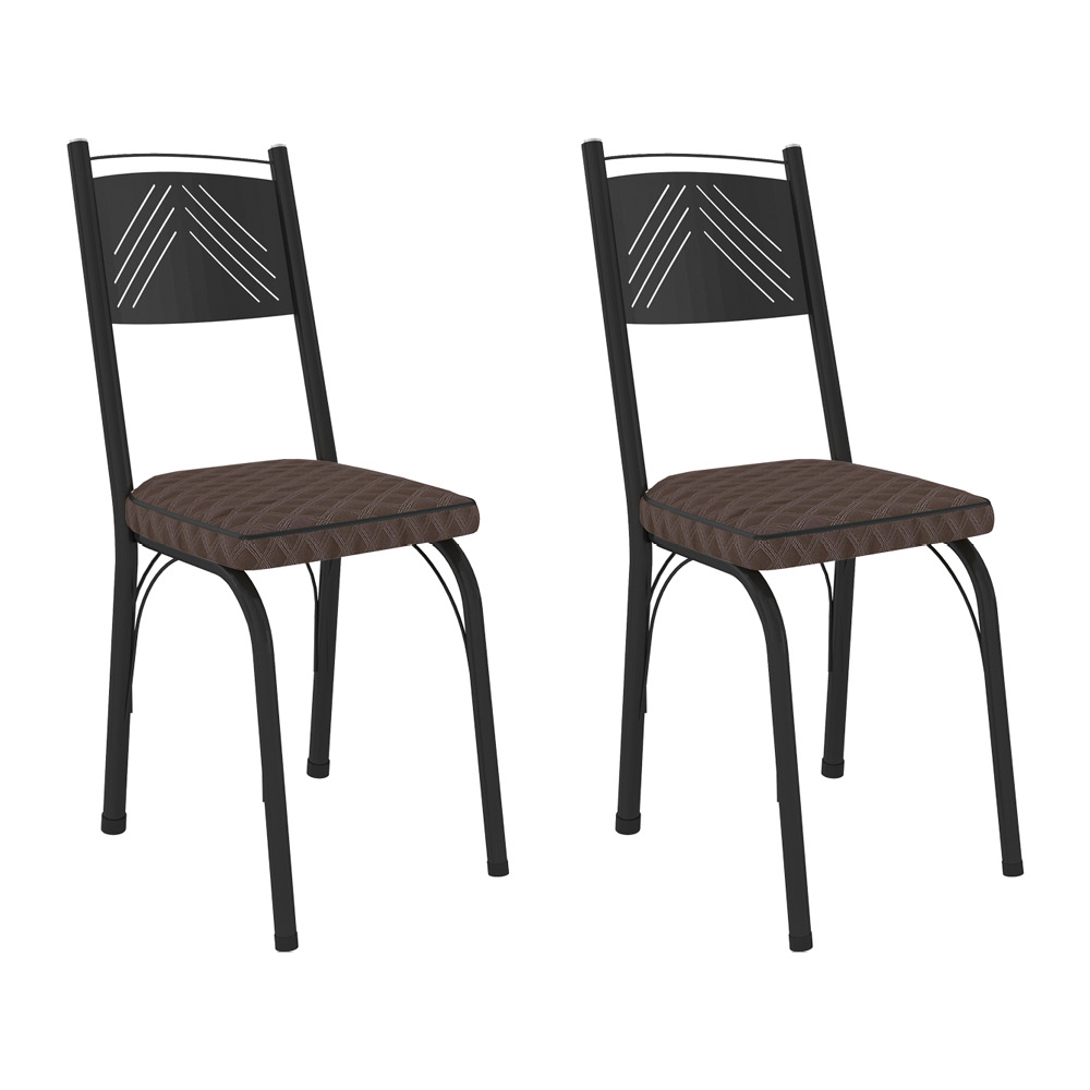 Kit 2 Cadeiras de Cozinha Virginia Estampado Tecelão Cacau Pés de Ferro Preto - Pallazio