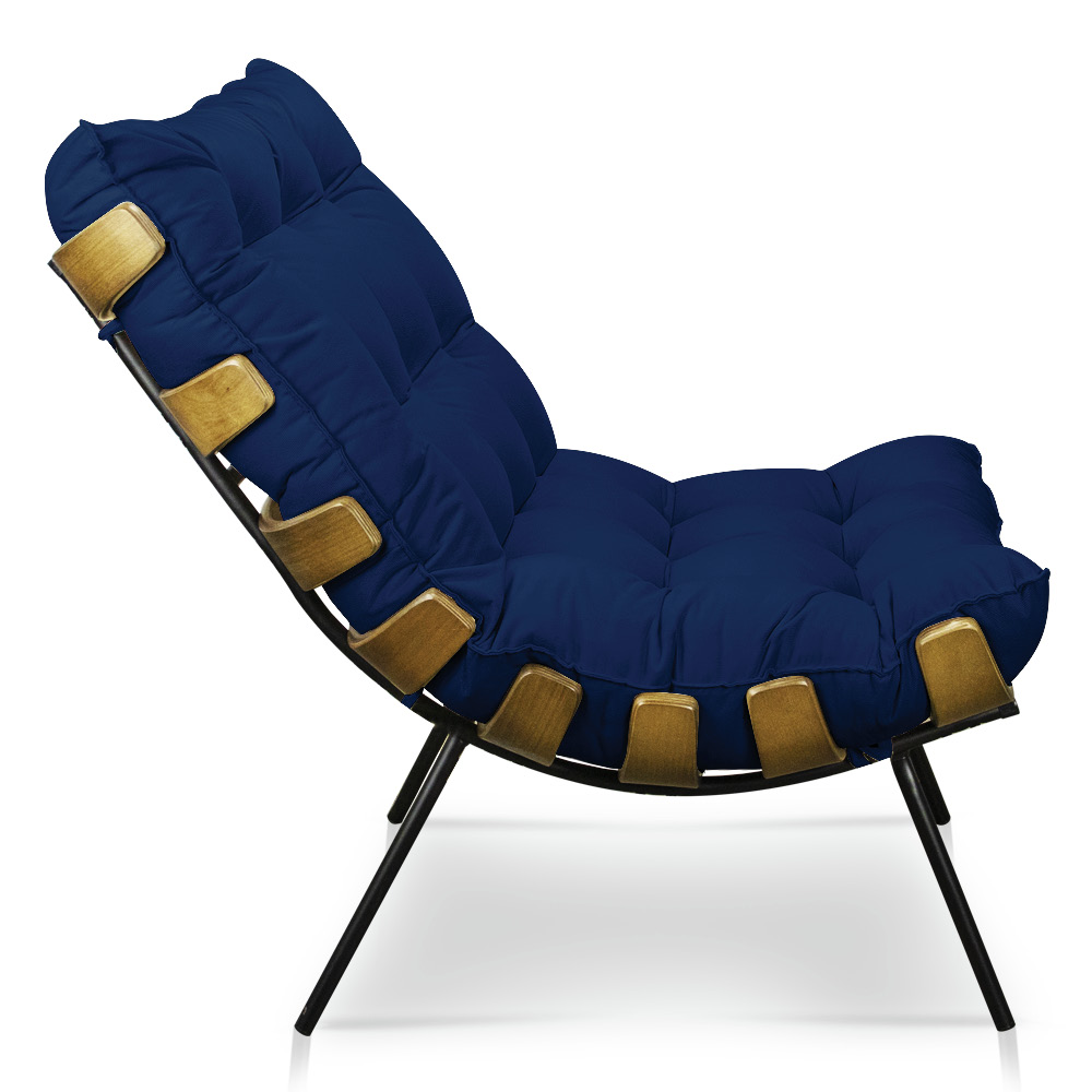 Kit 2 Poltronas Costela Suede Azul Marinho Base Metálica - Pallazio