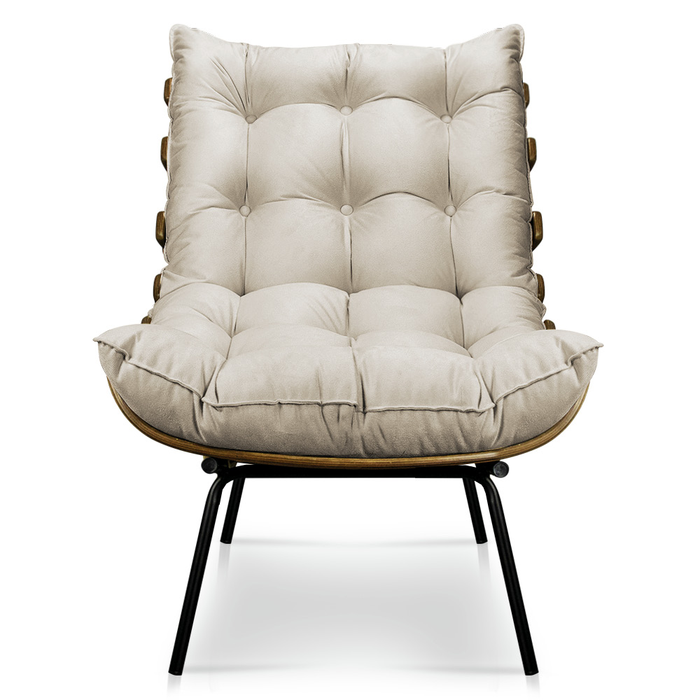 Kit 2 Poltronas Costela Suede Bege Base Metálica - Pallazio