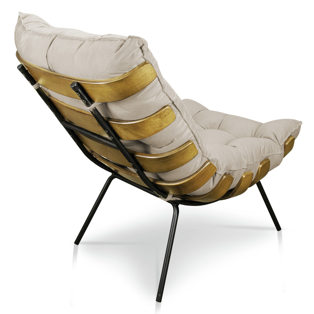Kit 2 Poltronas Costela Suede Bege Base Metálica - Pallazio