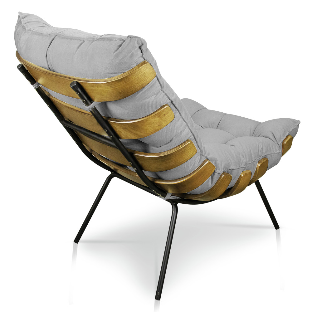 Kit 2 Poltronas Costela Suede Cinza Base Metálica - Pallazio