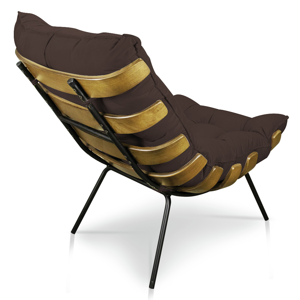 Kit 2 Poltronas Costela Suede Marrom Base Metálica - Pallazio