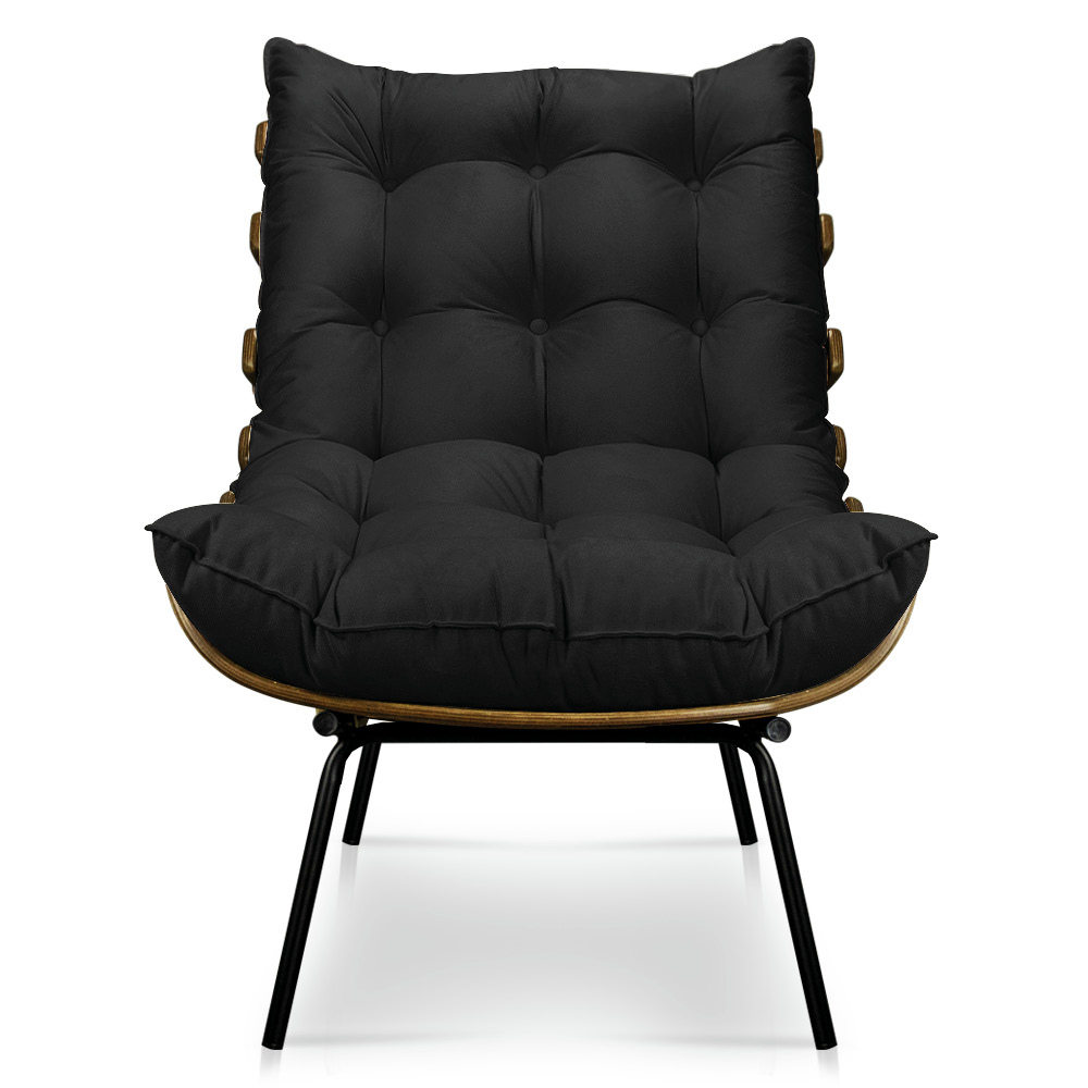 Kit 2 Poltronas Costela Suede Preto Base Metálica - Pallazio