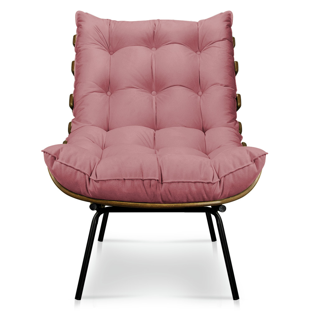 Kit 2 Poltronas Costela Suede Rosê Base Metálica - Pallazio
