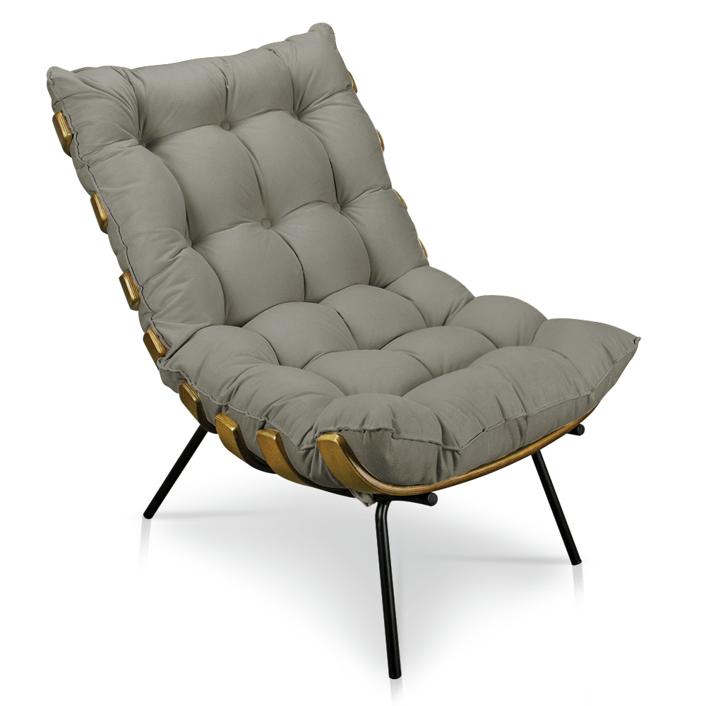 Kit 2 Poltronas Costela Veludo Capuccino Base Metálica - Pallazio