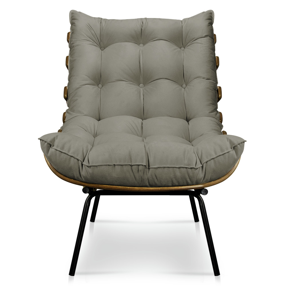 Kit 2 Poltronas Costela Veludo Capuccino Base Metálica - Pallazio
