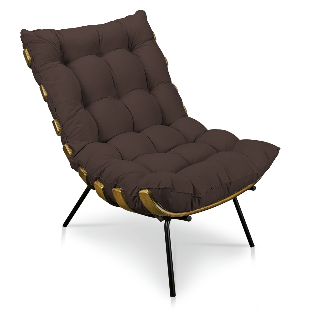 Kit 2 Poltronas Costela Veludo Marrom Base Metálica - Pallazio