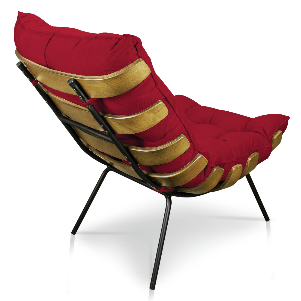 Kit 2 Poltronas Costela Veludo Vermelho Base Metálica - Pallazio