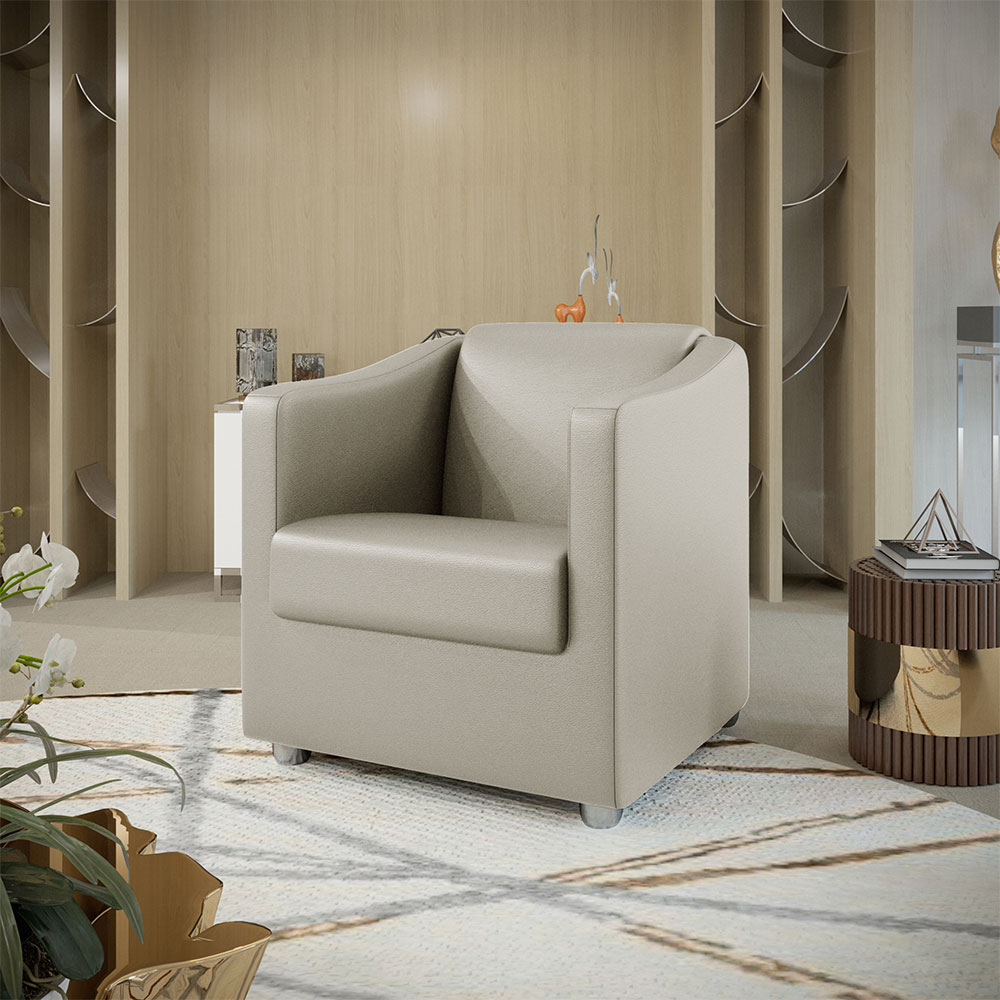 Kit 2 Poltronas Decorativa Ana Corano Bege Pés Cromado - Pallazio