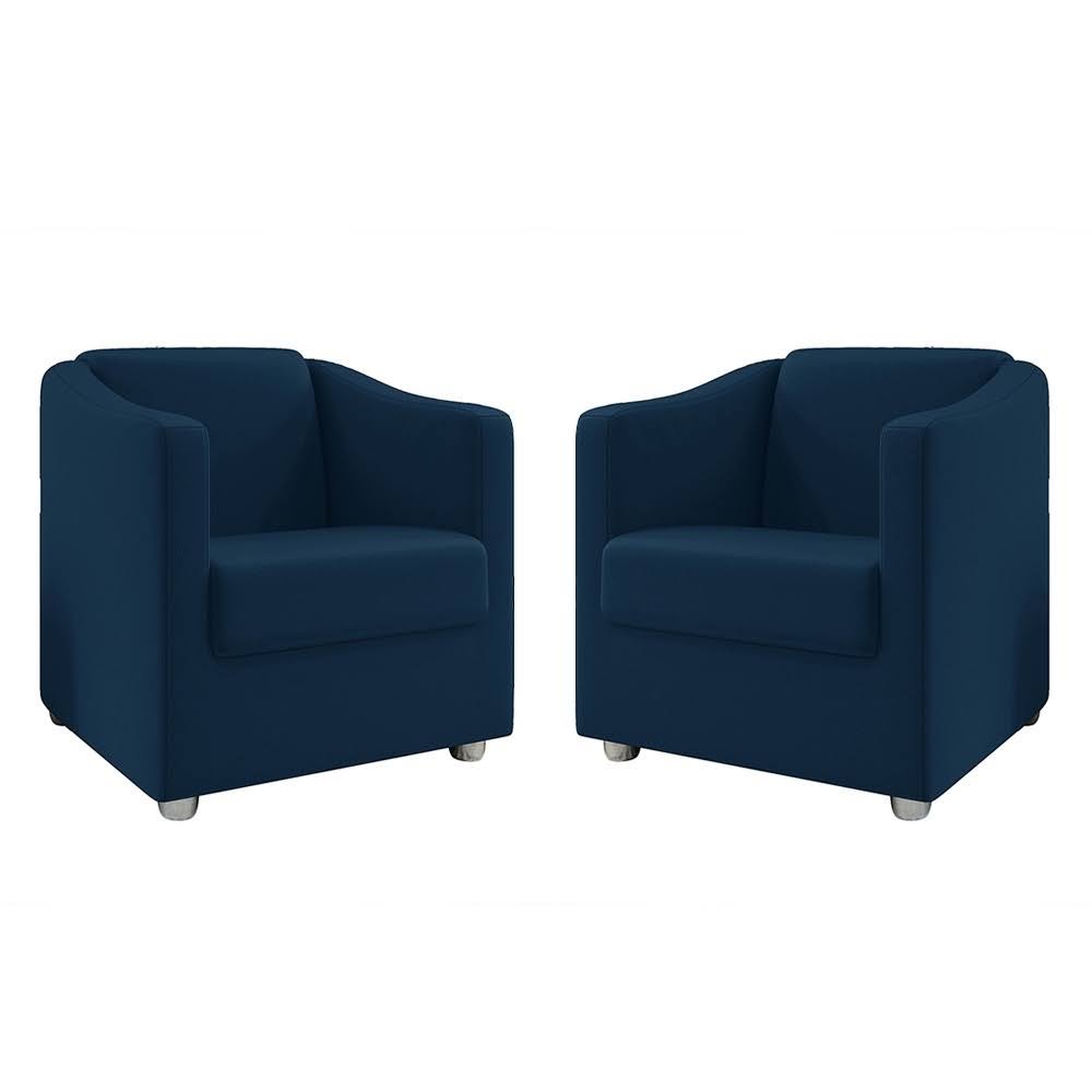 Kit 2 Poltronas Decorativa Ana Suede Azul Marinho Pés Cromado - Pallazio