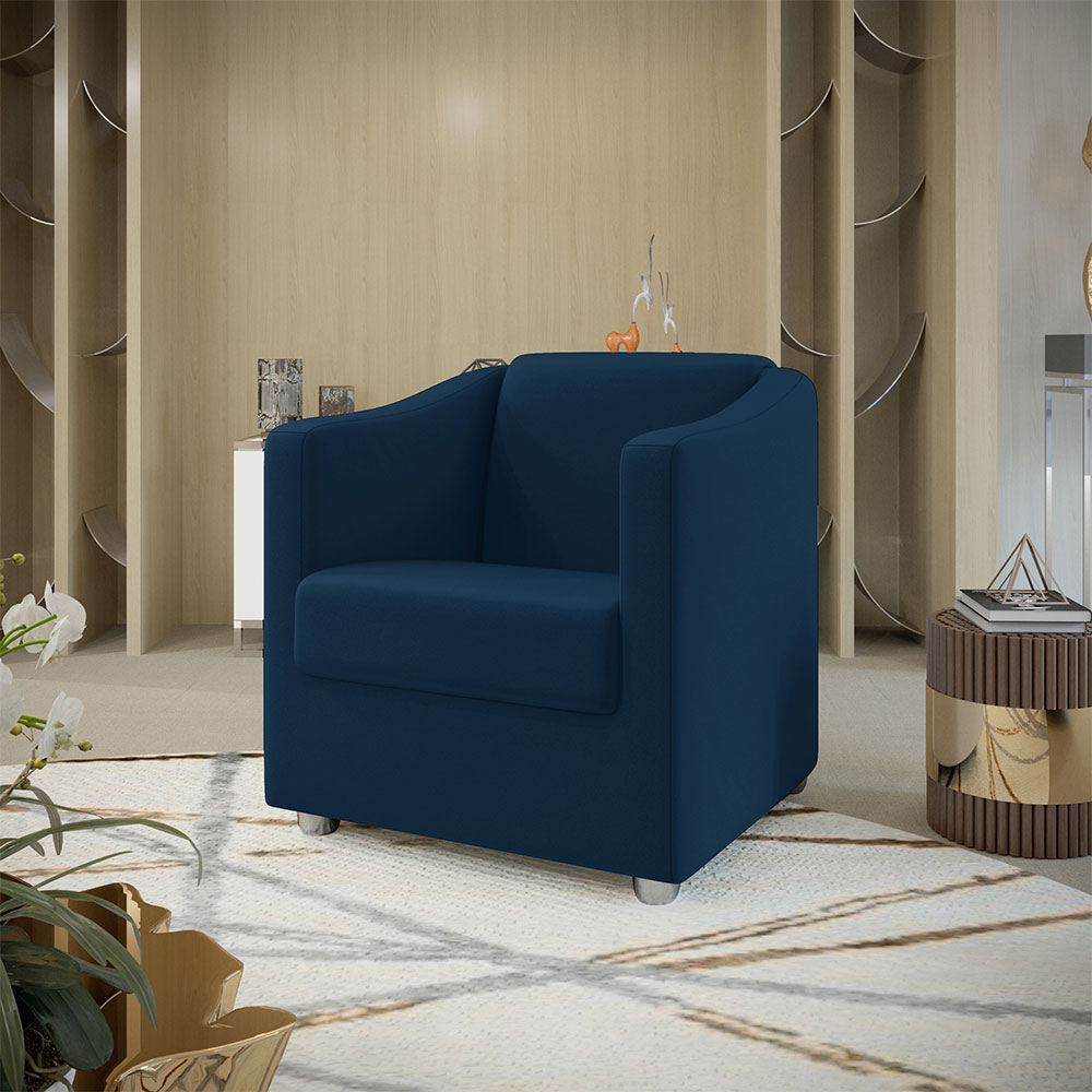 Kit 2 Poltronas Decorativa Ana Suede Azul Marinho Pés Cromado - Pallazio