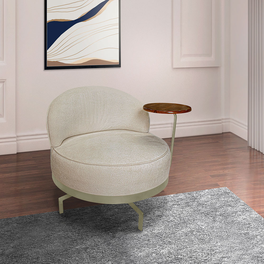 Kit 2 Poltronas Decorativa Andromeda Linho Bouclê Bege Base Giratória de Ferro - Pallazio