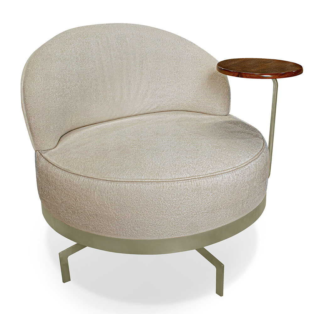 Kit 2 Poltronas Decorativa Andromeda Linho Bouclê Bege Base Giratória de Ferro - Pallazio
