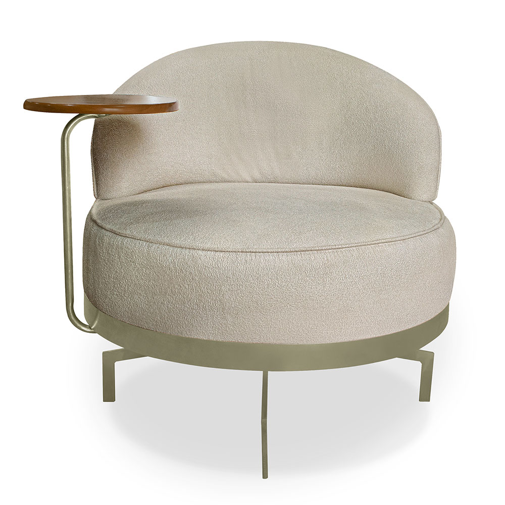 Kit 2 Poltronas Decorativa Andromeda Linho Bouclê Bege Base Giratória de Ferro - Pallazio