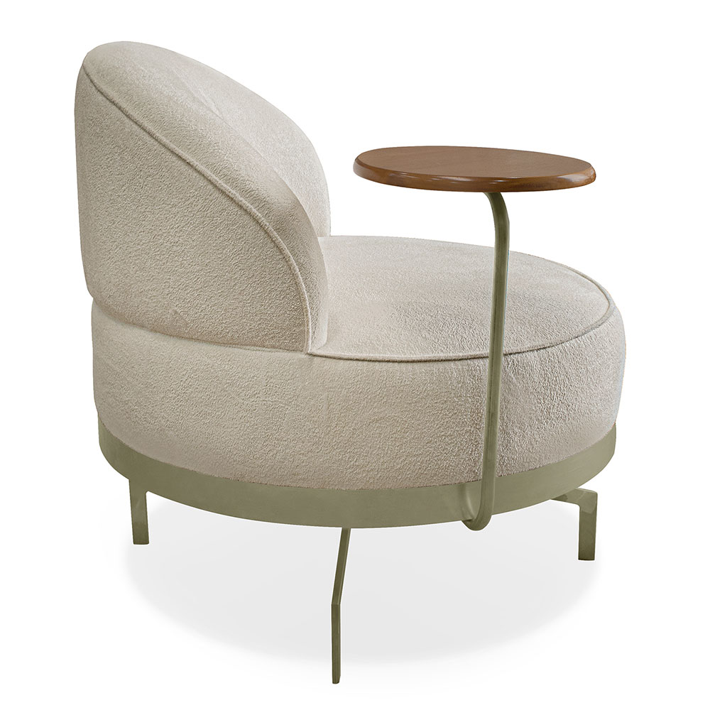 Kit 2 Poltronas Decorativa Andromeda Linho Bouclê Bege Base Giratória de Ferro - Pallazio
