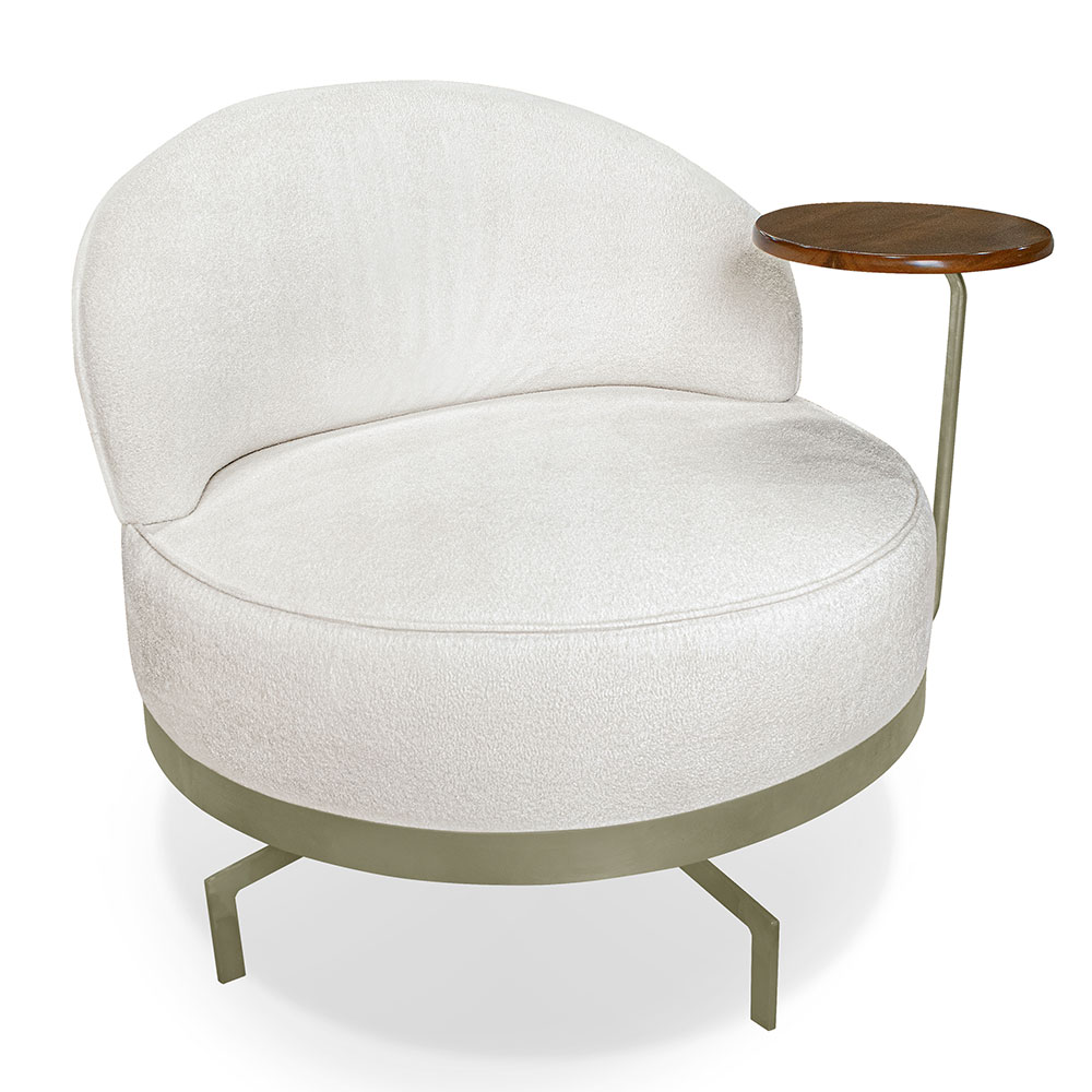 Kit 2 Poltronas Decorativa Andromeda Linho Bouclê Bege Pérola Base Giratória de Ferro - Pallazio