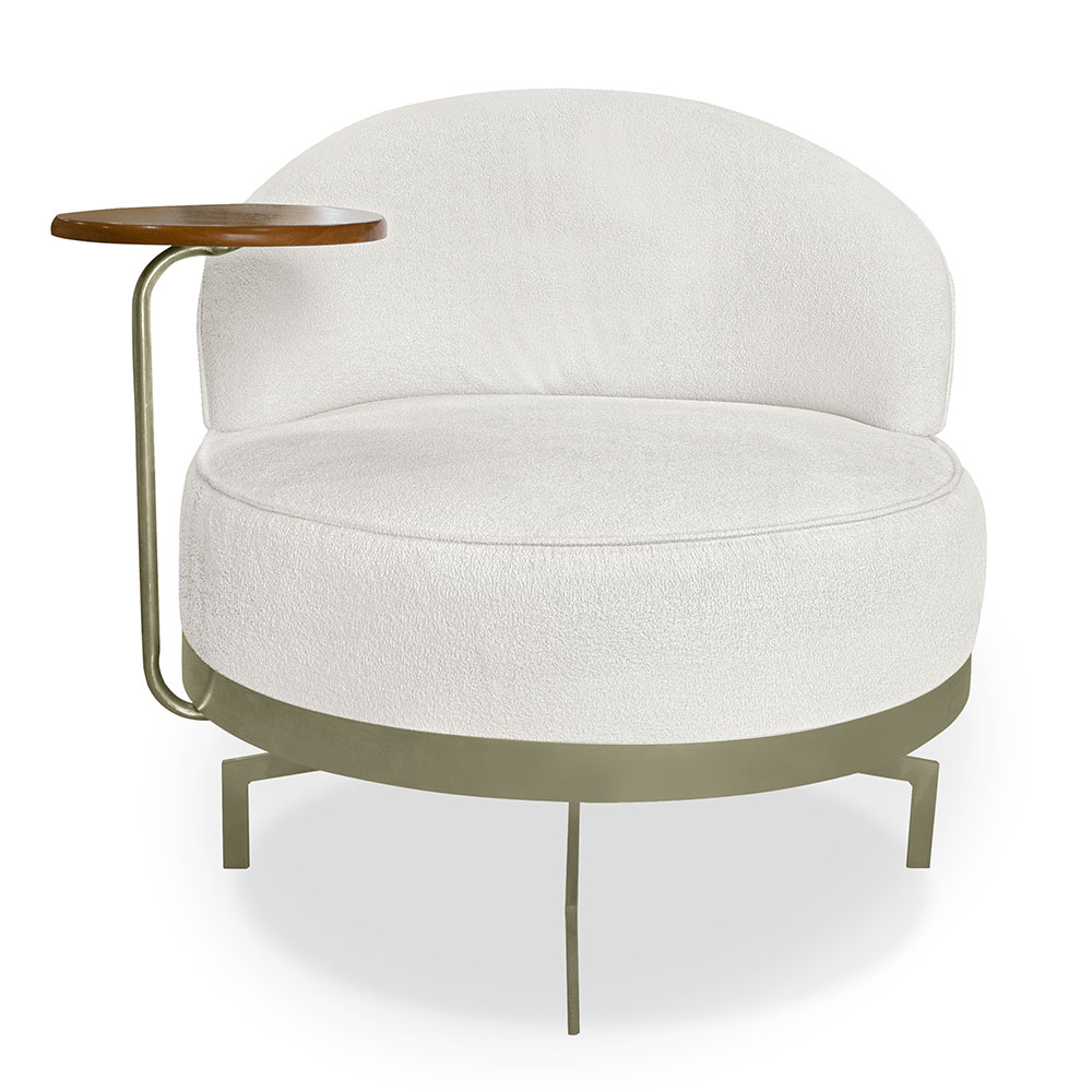 Kit 2 Poltronas Decorativa Andromeda Linho Bouclê Bege Pérola Base Giratória de Ferro - Pallazio