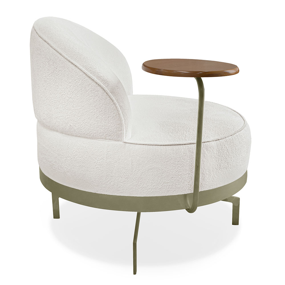 Kit 2 Poltronas Decorativa Andromeda Linho Bouclê Bege Pérola Base Giratória de Ferro - Pallazio