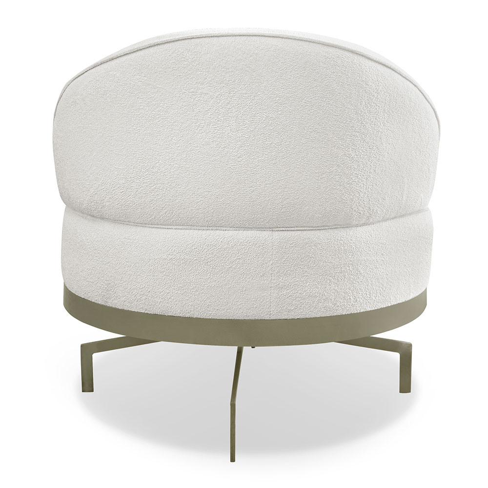 Kit 2 Poltronas Decorativa Andromeda Linho Bouclê Bege Pérola Base Giratória de Ferro - Pallazio