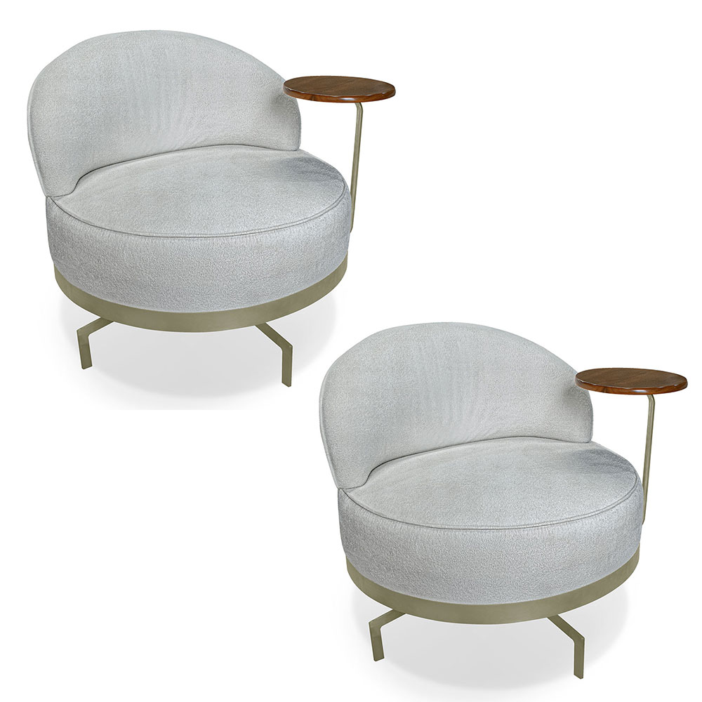Kit 2 Poltronas Decorativa Andromeda Linho Bouclê Cinza Claro Base Giratória de Ferro - Pallazio