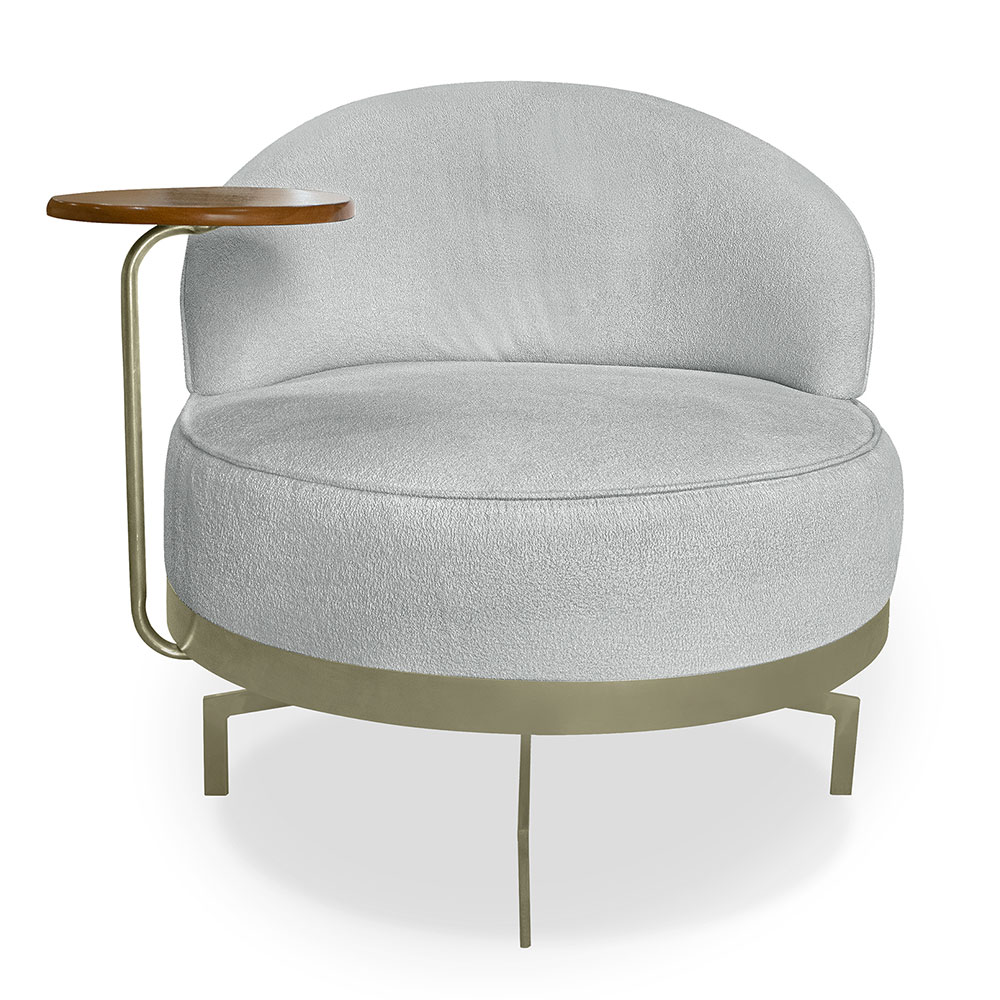 Kit 2 Poltronas Decorativa Andromeda Linho Bouclê Cinza Claro Base Giratória de Ferro - Pallazio