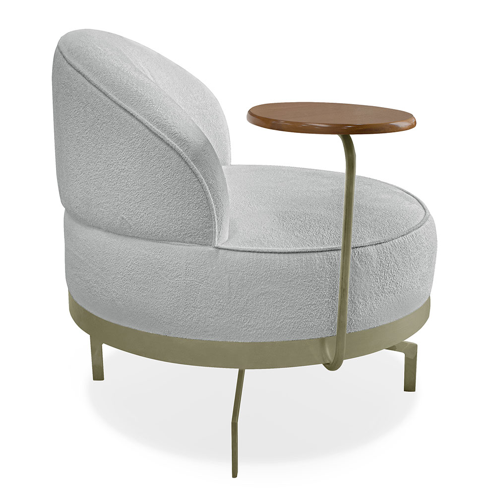 Kit 2 Poltronas Decorativa Andromeda Linho Bouclê Cinza Claro Base Giratória de Ferro - Pallazio