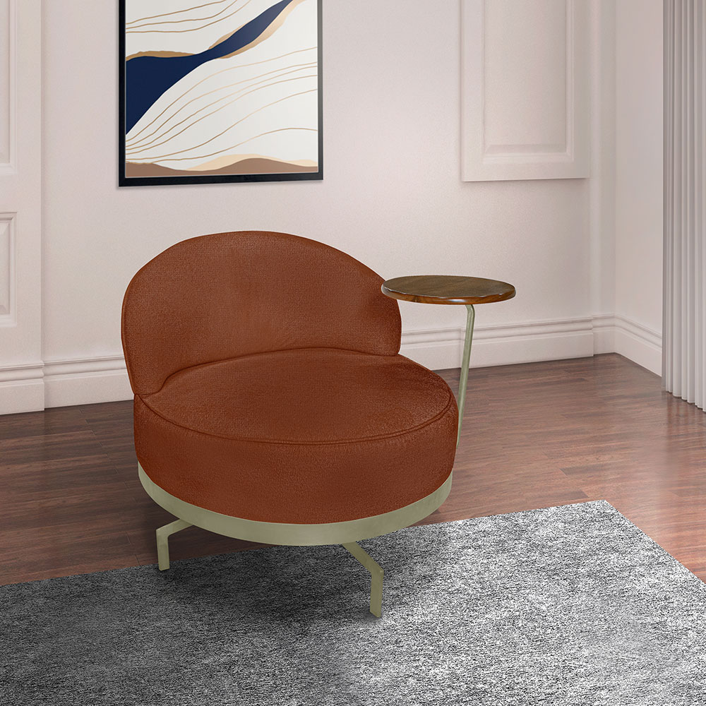 Kit 2 Poltronas Decorativa Andromeda Linho Bouclê Marrom Base Giratória de Ferro - Pallazio