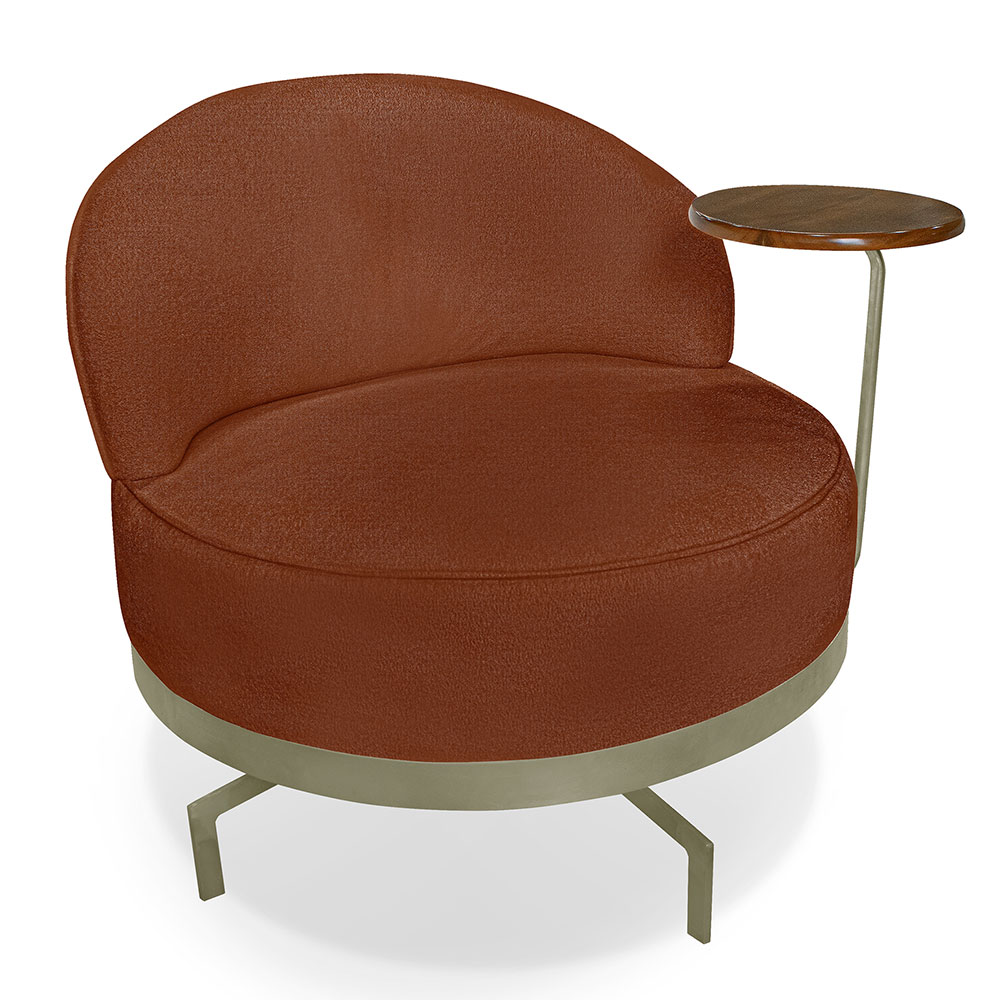 Kit 2 Poltronas Decorativa Andromeda Linho Bouclê Marrom Base Giratória de Ferro - Pallazio