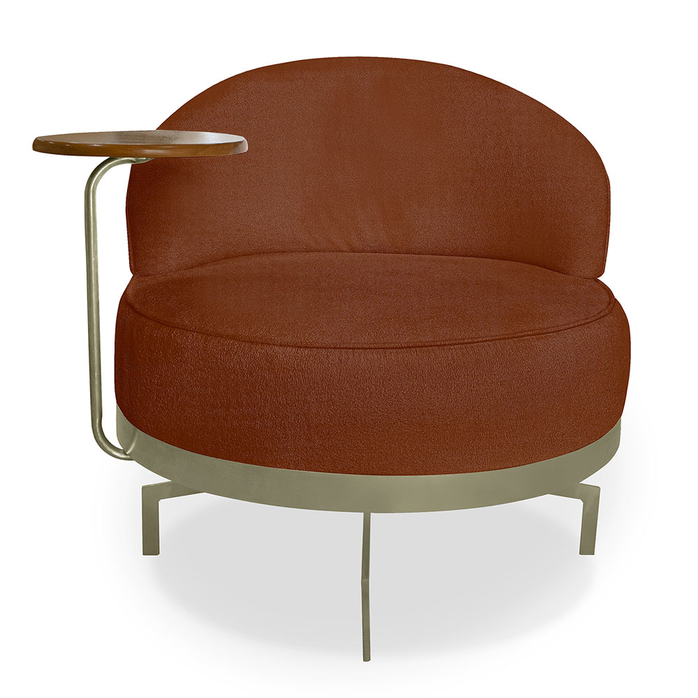 Kit 2 Poltronas Decorativa Andromeda Linho Bouclê Marrom Base Giratória de Ferro - Pallazio