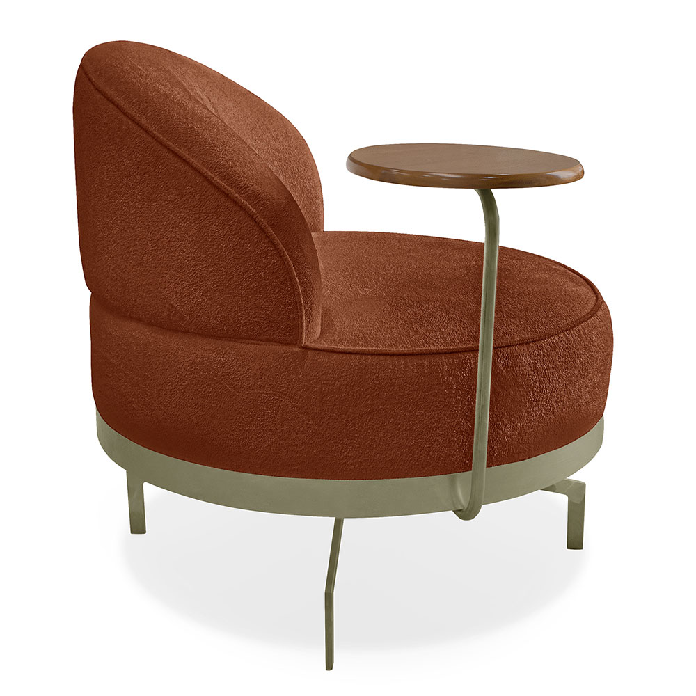 Kit 2 Poltronas Decorativa Andromeda Linho Bouclê Marrom Base Giratória de Ferro - Pallazio