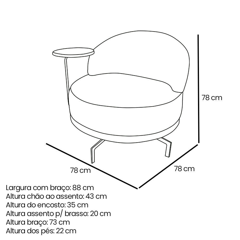 Kit 2 Poltronas Decorativa Andromeda Linho Bouclê Marrom Base Giratória de Ferro - Pallazio