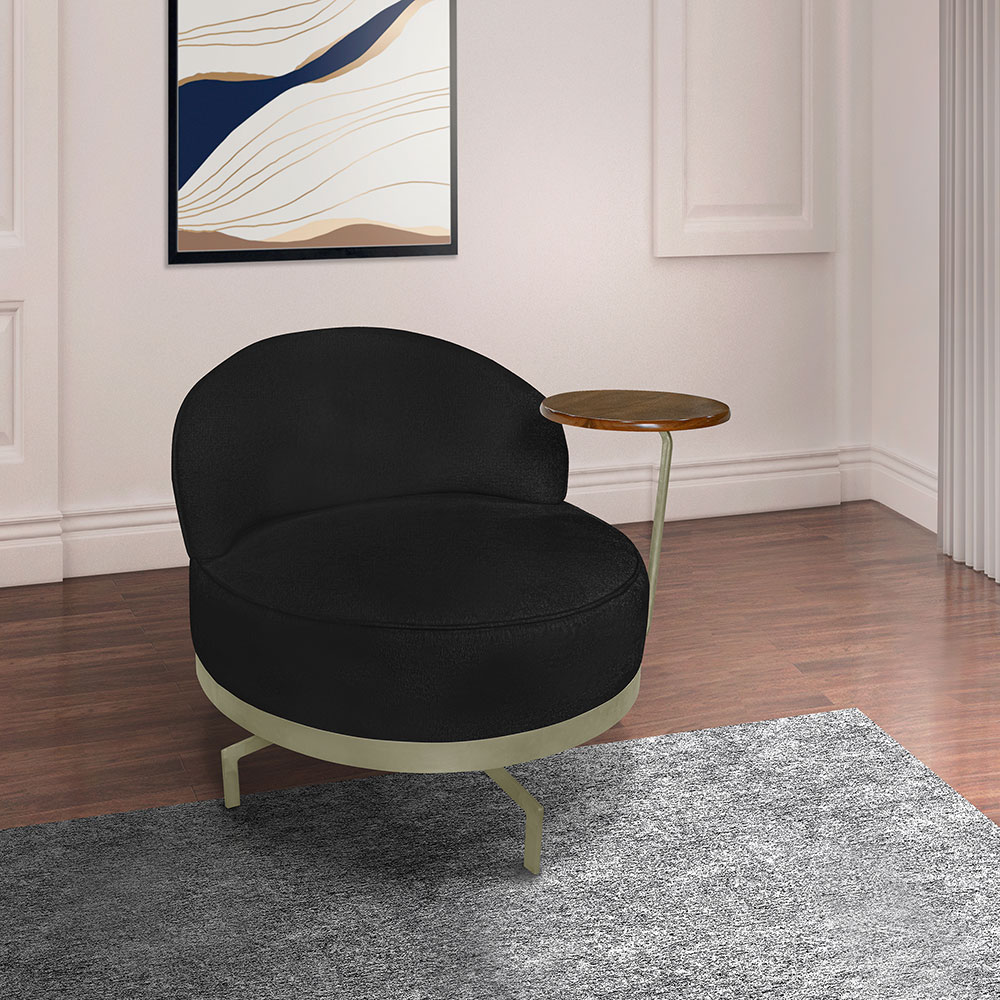 Kit 2 Poltronas Decorativa Andromeda Linho Bouclê Preto Base Giratória de Ferro - Pallazio