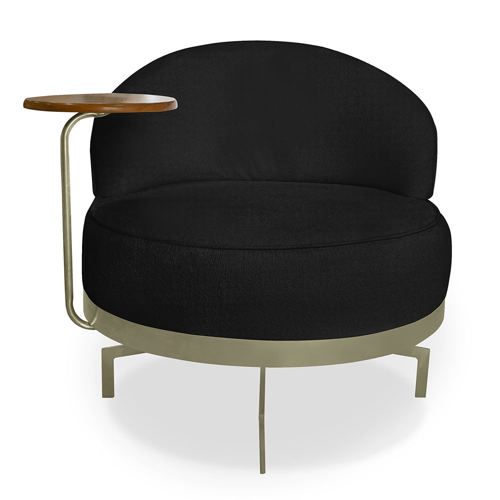 Kit 2 Poltronas Decorativa Andromeda Linho Bouclê Preto Base Giratória de Ferro - Pallazio