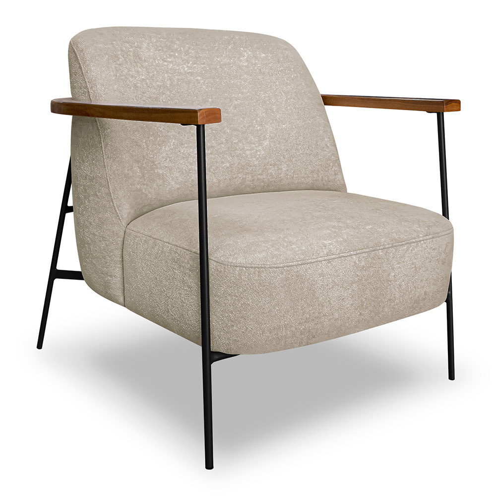 Kit 2 Poltronas Decorativa Celeste Linho Bouclê Bege Base de Ferro Preto - Pallazio