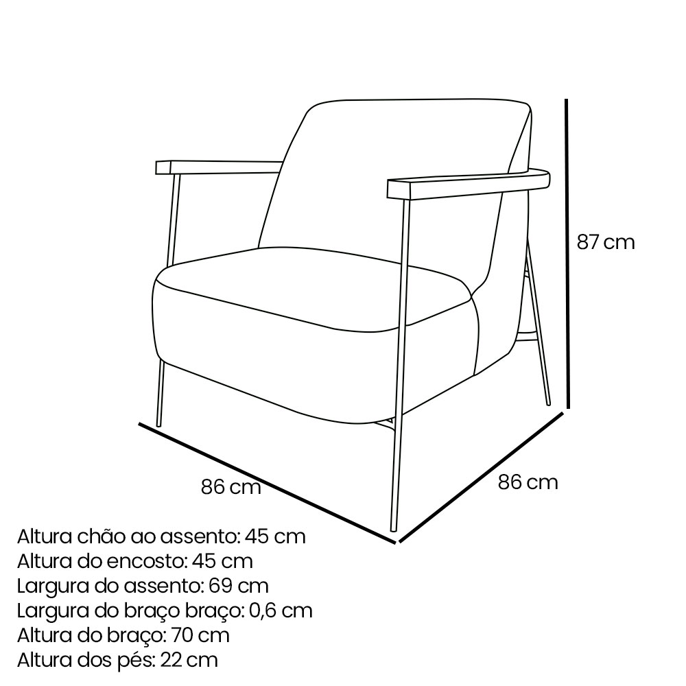 Kit 2 Poltronas Decorativa Celeste Linho Bouclê Bege Base de Ferro Preto - Pallazio