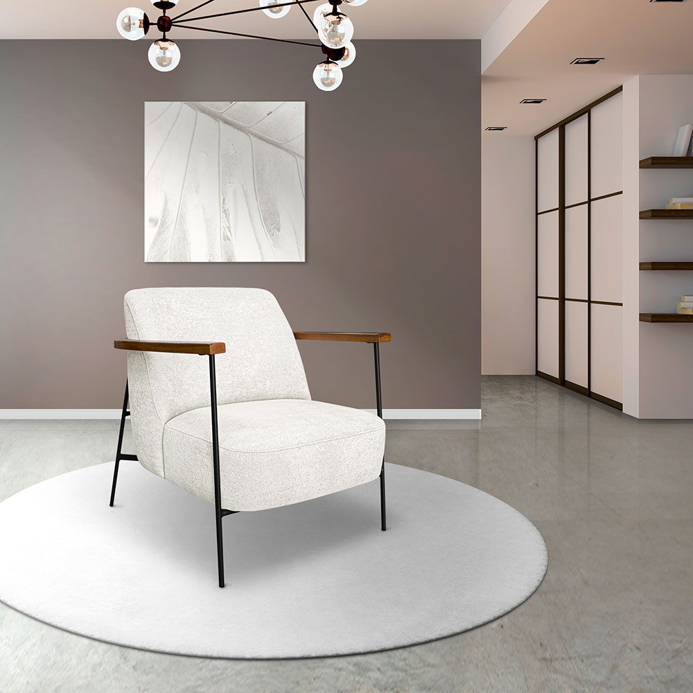 Kit 2 Poltronas Decorativa Celeste Linho Bouclê Bege Pérola Base de Ferro Preto - Pallazio