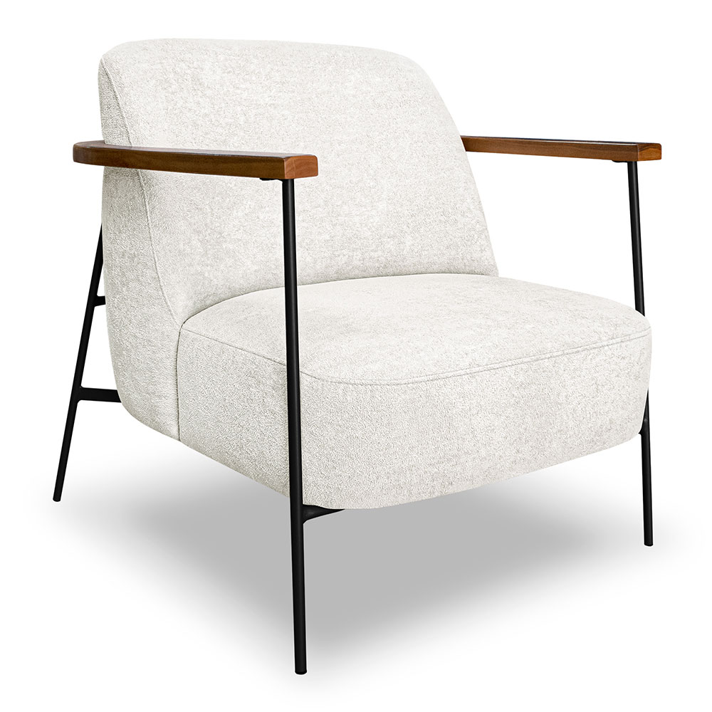 Kit 2 Poltronas Decorativa Celeste Linho Bouclê Bege Pérola Base de Ferro Preto - Pallazio
