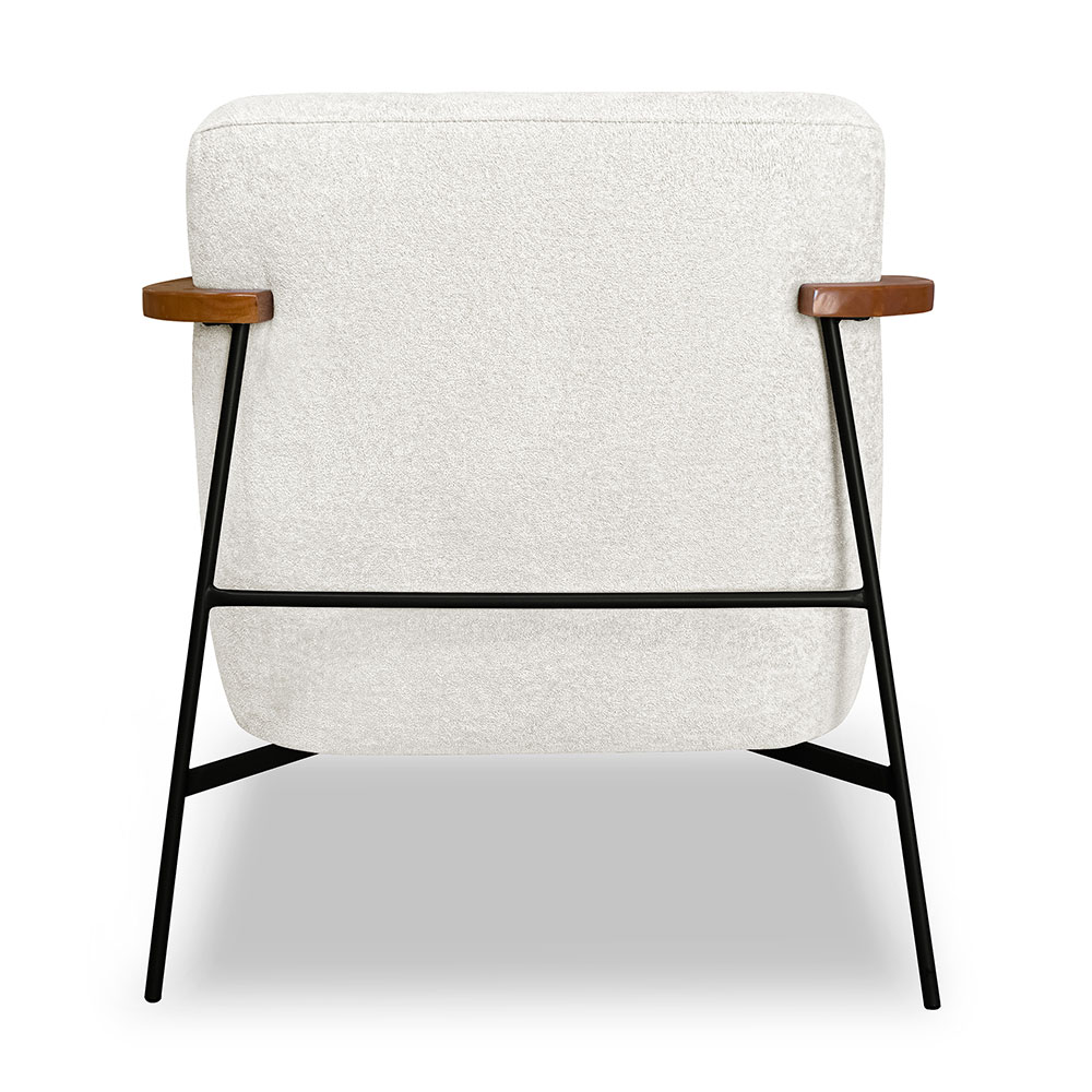 Kit 2 Poltronas Decorativa Celeste Linho Bouclê Bege Pérola Base de Ferro Preto - Pallazio