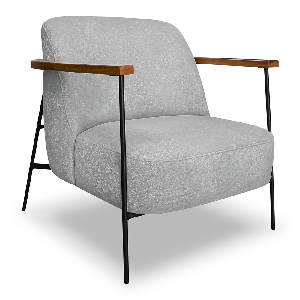 Kit 2 Poltronas Decorativa Celeste Linho Bouclê Cinza Claro Base de Ferro Preto - Pallazio