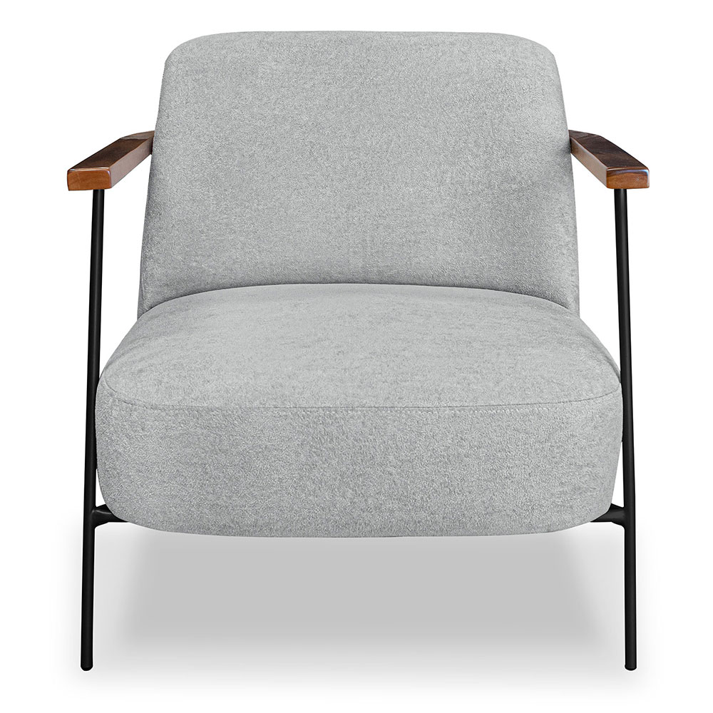 Kit 2 Poltronas Decorativa Celeste Linho Bouclê Cinza Claro Base de Ferro Preto - Pallazio