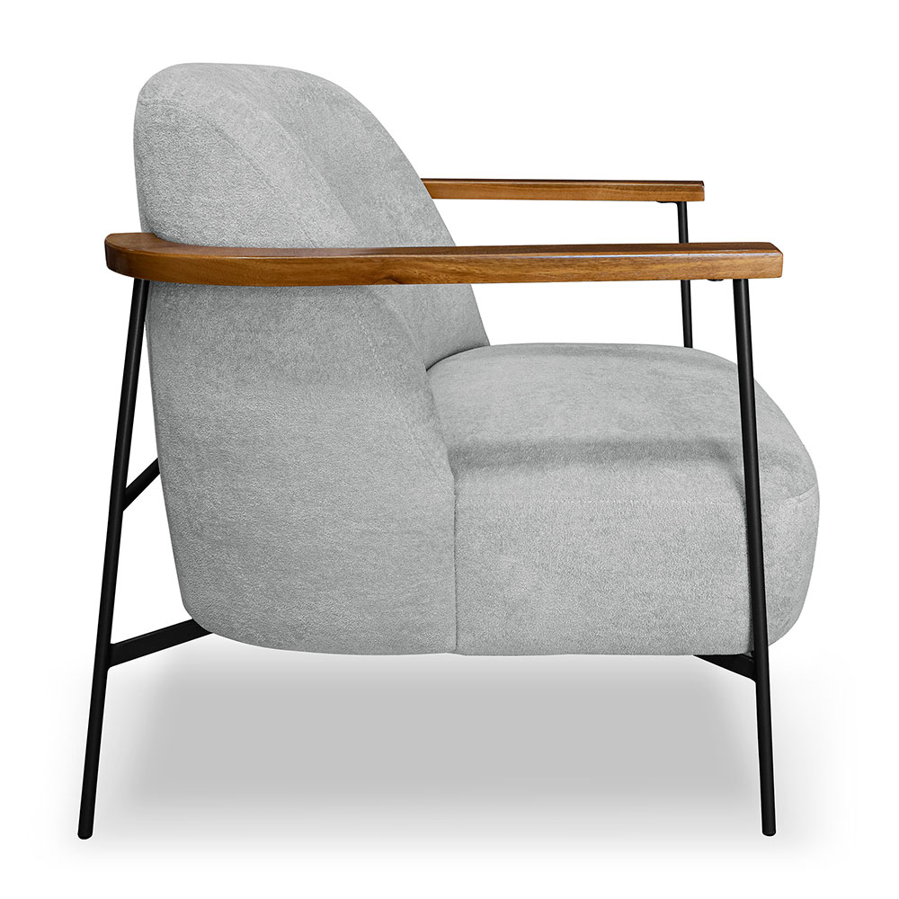 Kit 2 Poltronas Decorativa Celeste Linho Bouclê Cinza Claro Base de Ferro Preto - Pallazio