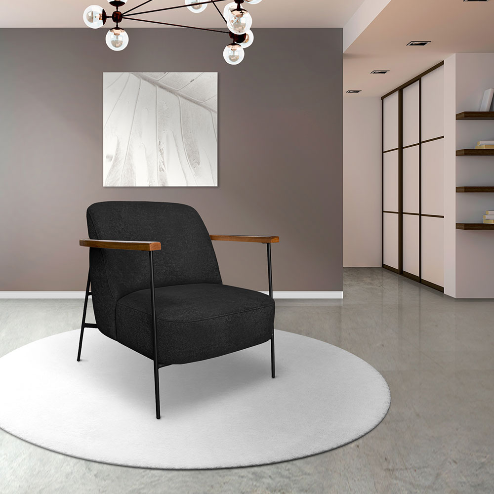 Kit 2 Poltronas Decorativa Celeste Linho Bouclê Preto Base de Ferro Preto - Pallazio