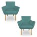 Kit 2 Poltronas Decorativa Leticia Suede Azul Turquesa Pés Palito Castanho - Pallazio