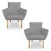 Kit 2 Poltronas Decorativa Leticia Suede Grafite Pés Palito Castanho - Pallazio