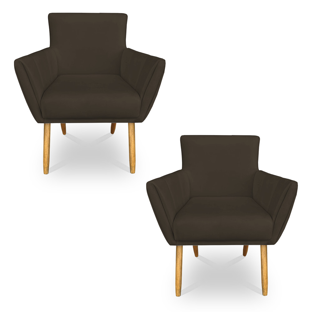 Kit 2 Poltronas Decorativa Leticia Suede Marrom Pés Palito Castanho - Pallazio