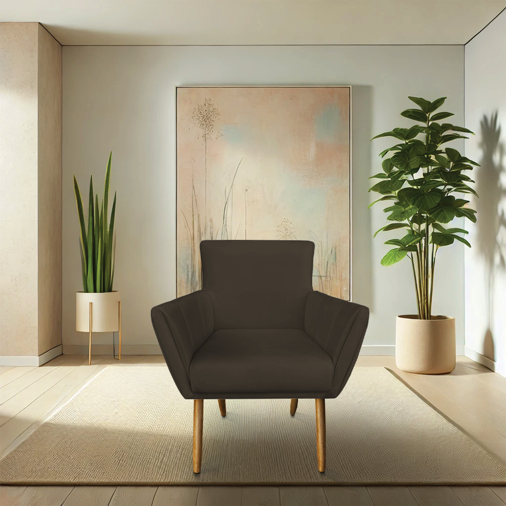 Kit 2 Poltronas Decorativa Leticia Suede Marrom Pés Palito Castanho - Pallazio