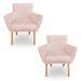 Kit 2 Poltronas Decorativa Leticia Suede Rosa Bebê Pés Palito Castanho - Pallazio