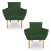 Kit 2 Poltronas Decorativa Leticia Suede Verde Pés Palito Castanho - Pallazio