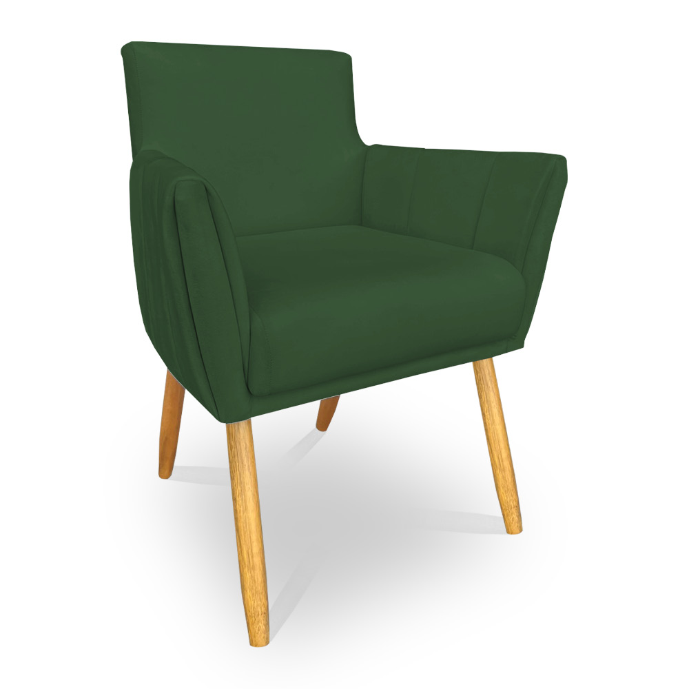 Kit 2 Poltronas Decorativa Leticia Suede Verde Pés Palito Castanho - Pallazio