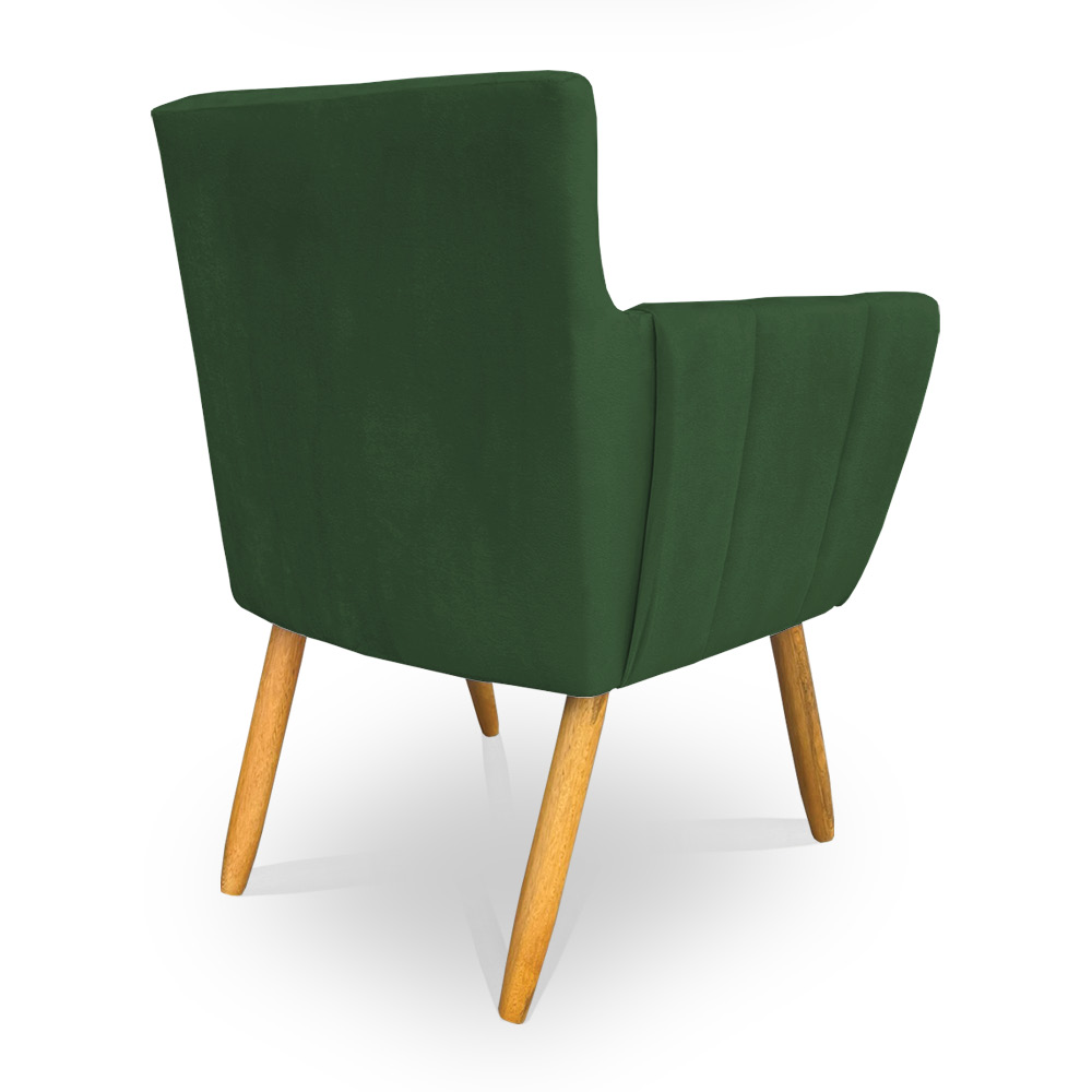 Kit 2 Poltronas Decorativa Leticia Suede Verde Pés Palito Castanho - Pallazio